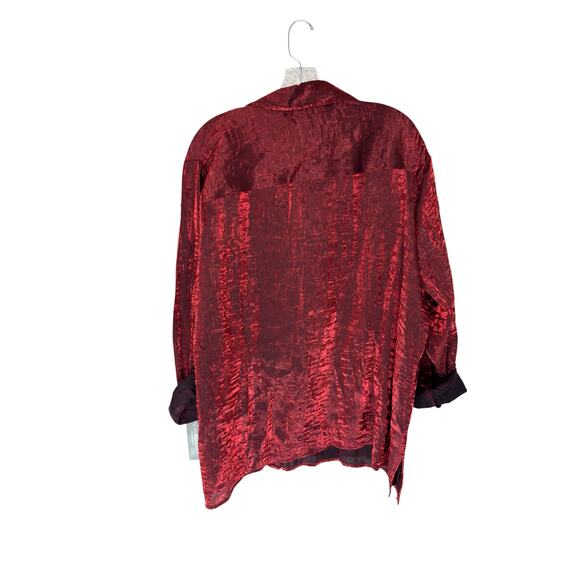 NY Collection Women Button Down Blouse Plus Red Holiday Christmas Festive 3X - Picture 10 of 12